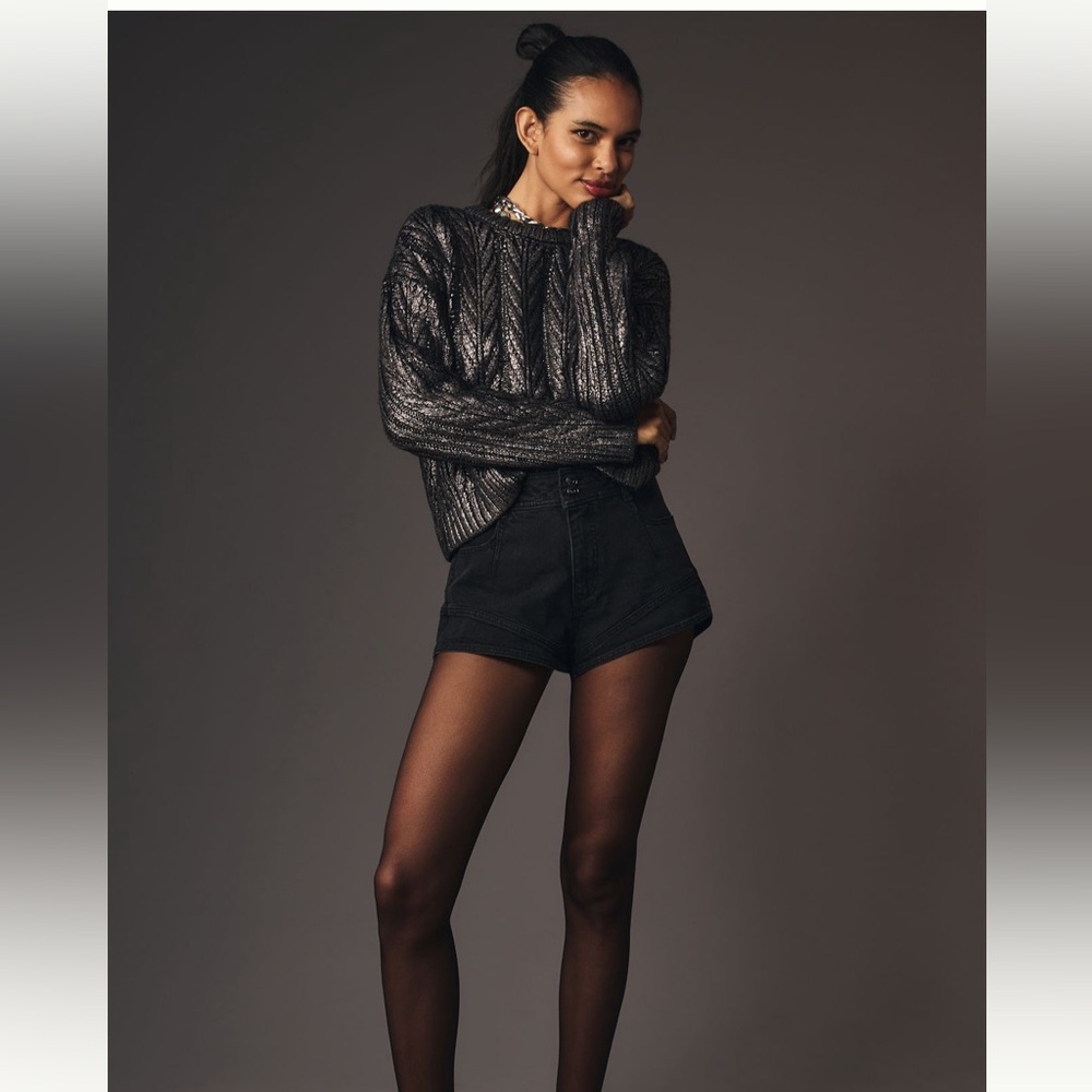 NWT Anthropologie Metallic Coated Crew Neck Jumper Small